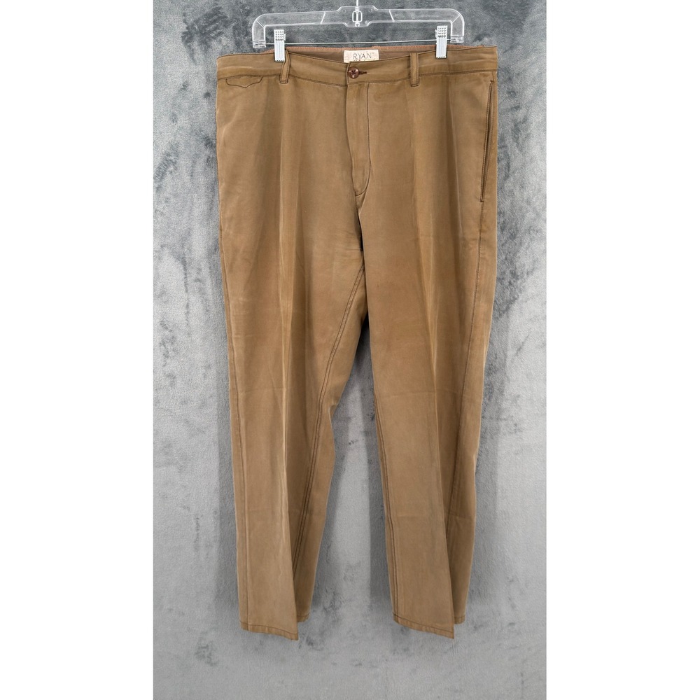 Ryan Michael Pants Mens Size 38 Silk Chino Western Relaxed Casual‎ Pockets Brown